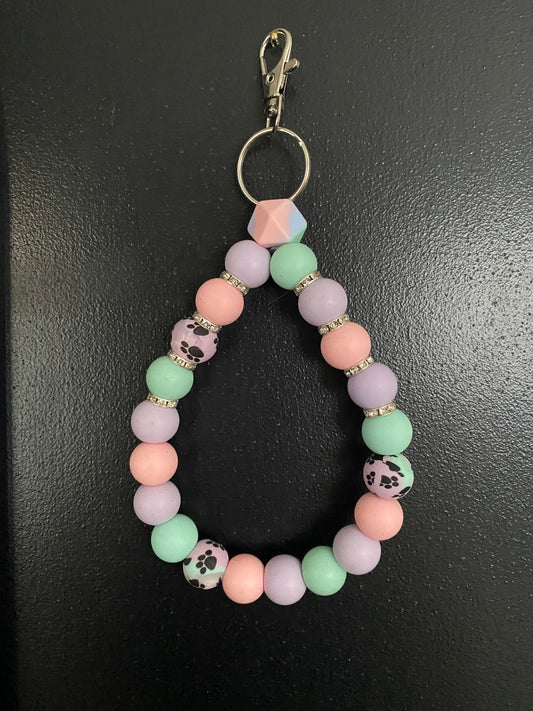 Pastal Paw Print Silicone Bead Wristlet