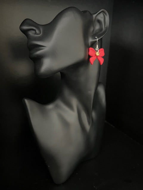 Red Christmas Bow Earrings