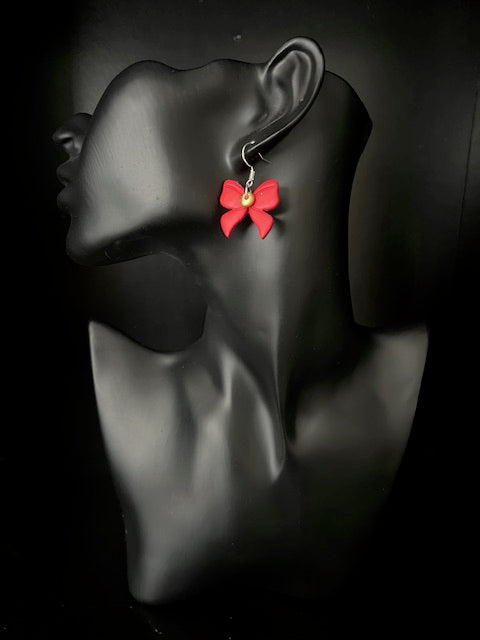 Red Christmas Bow Earrings