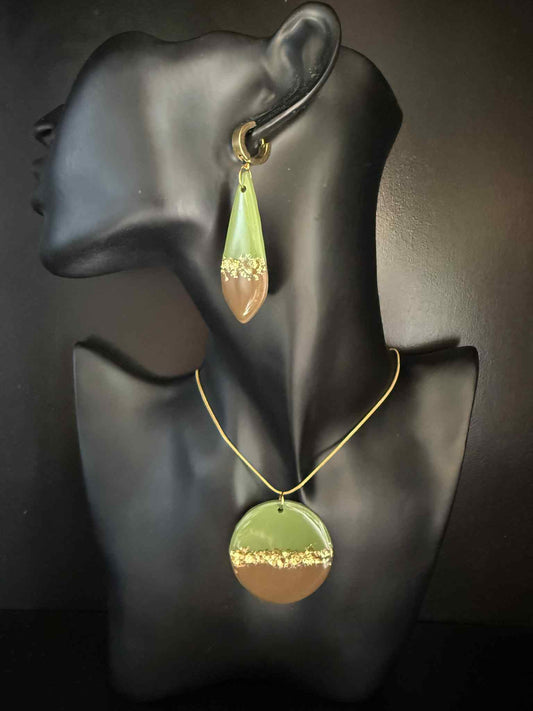 Long Green & Brown Jewellery Set